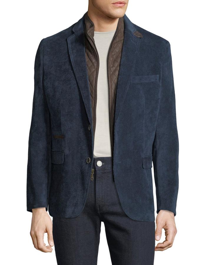 Men's Huston Blazer With Faux Suede Bib, Blue
