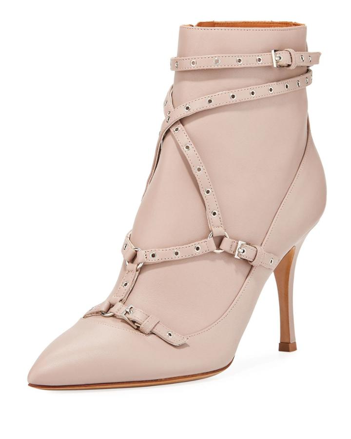 Caged Leather Pointed Booties
