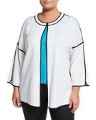 3/4-sleeve Piped Knit Jacket, White/black,