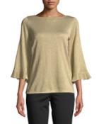 Glitter Flare-sleeve Boat-neck Blouse