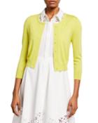 Cropped Cashmere 3/4 Sleeve Classic Cardigan