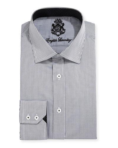 Mini-check Cotton Dress Shirt, Black/white