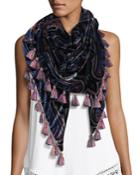 Velvet Triangle Scarf W/ Tassel Fringe