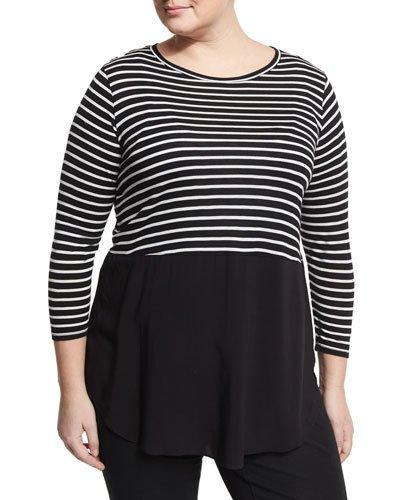 Curb Striped Relaxed Top, Black,