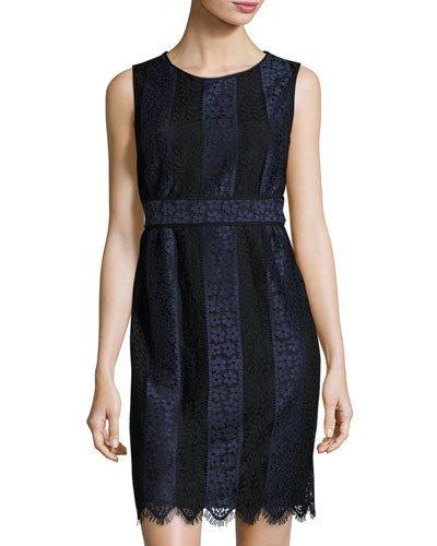 Two-tone Lace Sheath Dress, Navy/black
