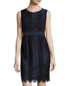 Two-tone Lace Sheath Dress, Navy/black