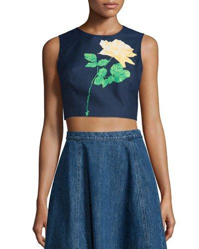 Sleeveless Rose Crop Top, Indigo/daffodil