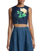 Sleeveless Rose Crop Top, Indigo/daffodil