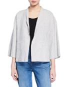 Ticking Stripe 3/4-sleeve Boxy Organic Linen/cotton Jacket