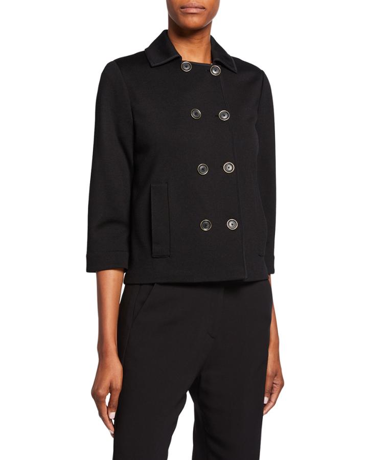 Milano Knit Double-breasted 3/4-sleeve Jacket W/ Pockets