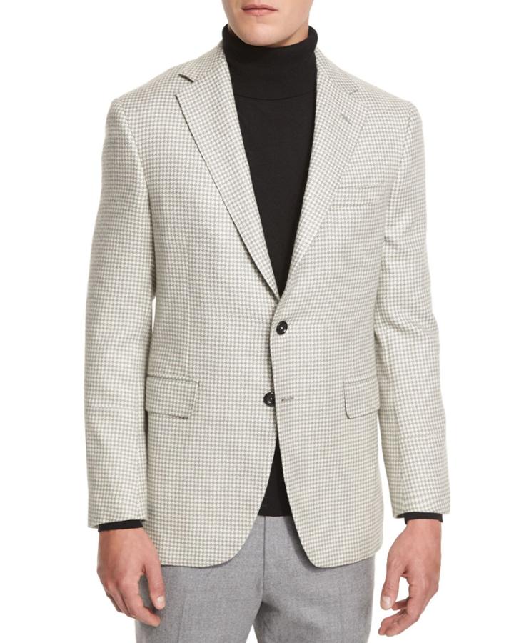 Houndstooth Two-button Sport Coat, Gray/white