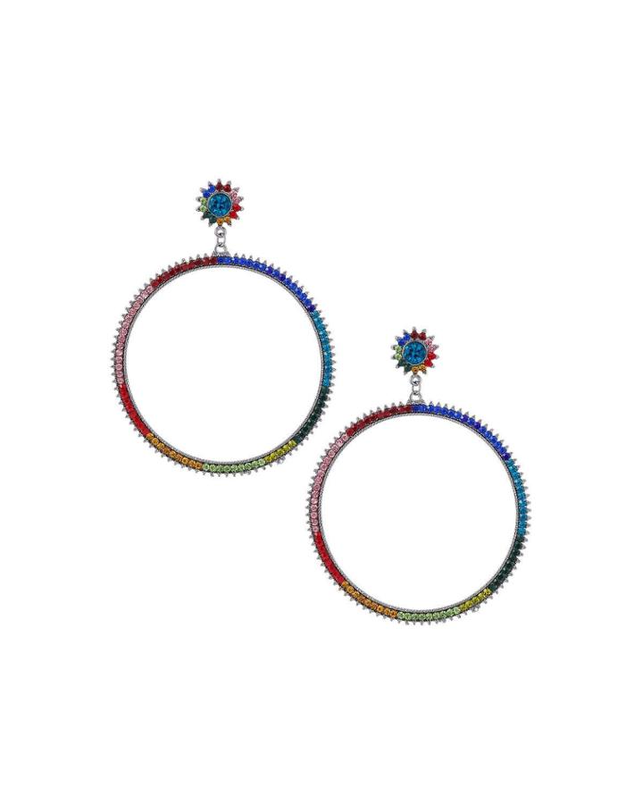 Rainbow Pave Hoop-drop Earrings