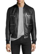 Leather Bomber Jacket With Zipper Pockets