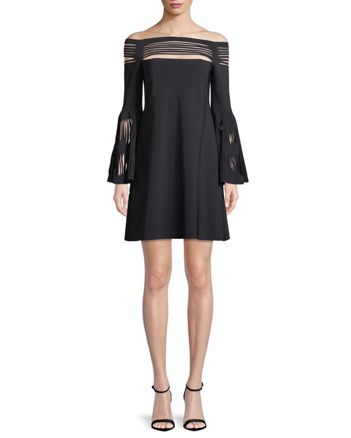 Karie Off-the-shoulder Trumpet-sleeve Mini Cocktail Dress