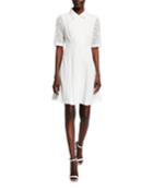 Button-up Short-sleeve Lace A-line Dress