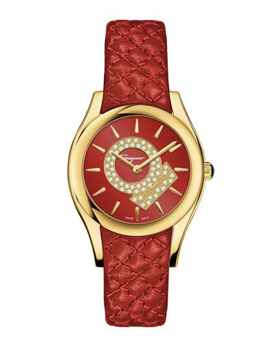 33mm Lirica Diamond Bracelet Watch W/ Leather