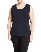 Scoop-neck Knit Long Tank, Navy,