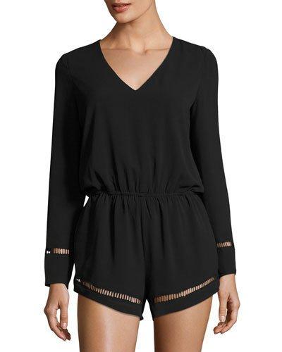 Normandie Open-back Romper, Black