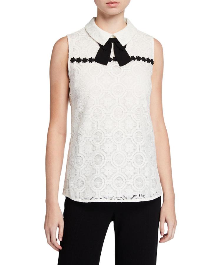 Sleeveless Lace Blouse With Collar