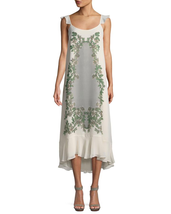 Ruffle-shoulder Floral High-low Dress