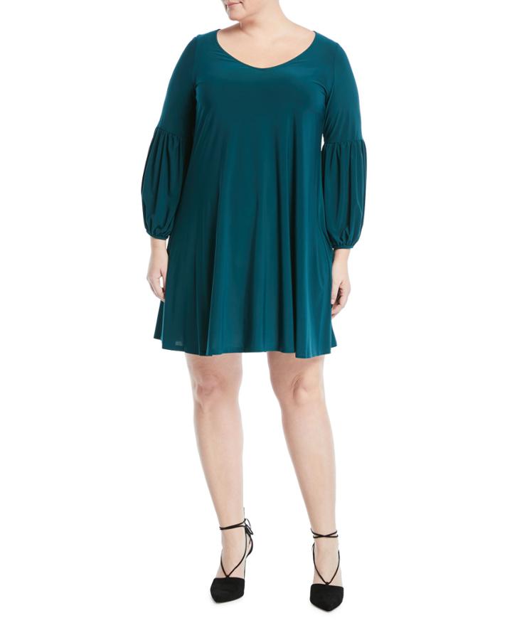 Balloon-sleeve Trapeze Dress,