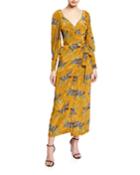 Animal-print Long-sleeve Wrap Dress