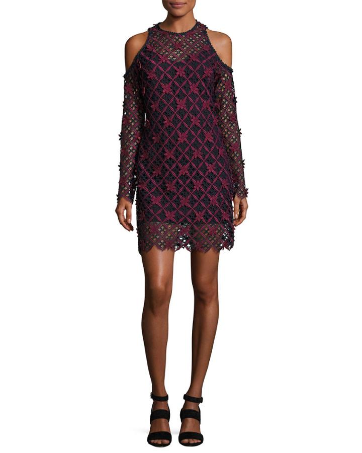 Floral Grid Cold Shoulder Dress,