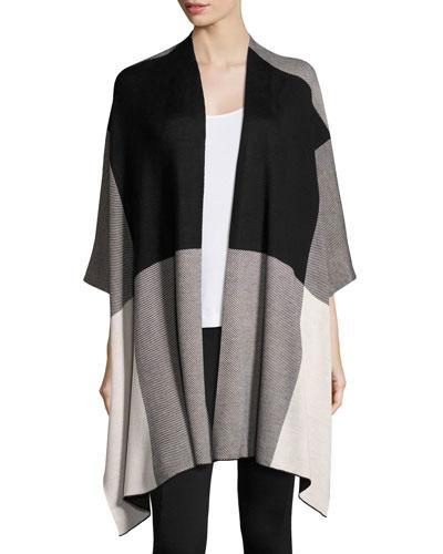 Colorblock Poncho Wrap, Black/white