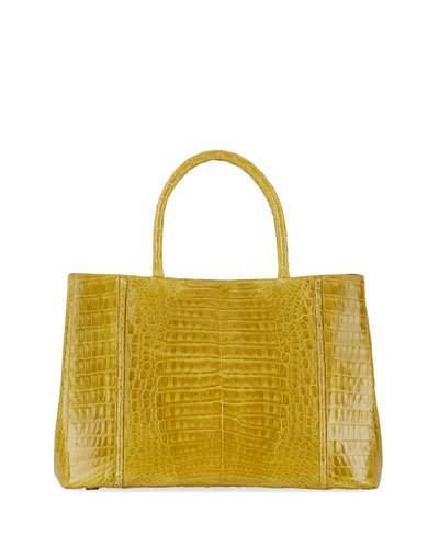 Medium Sectional Crocodile Tote Bag, Green