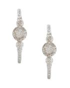 Silver Carved Chain Diamond Pave Hoop Earrings