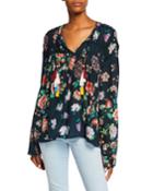 Petite Harley Floral-print Long-sleeve Tassel-tie Top
