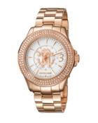 37.5mm Pave Crystal Rose Golden Stainless Steel Bracelet Watch