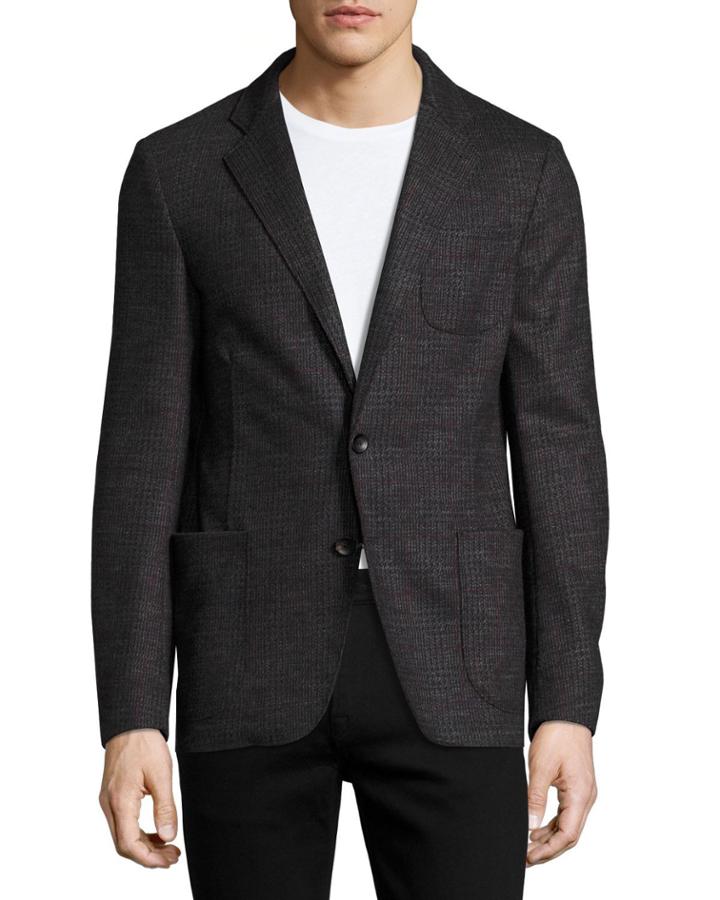 Glen Plaid Virgin Wool Soft Blazer, Charcoal