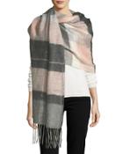 Plaid Blanket Scarf With Fringe Trim