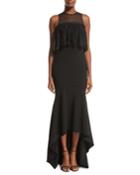 Sleeveless Stretch High-low Gown, Black