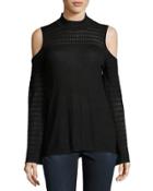 Mock-neck Cold-shoulder Knit Top, Black