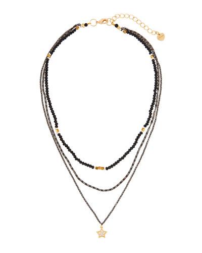 Mixed Bead Triple-layer Star Pendant Necklace