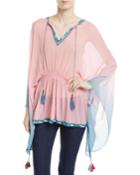 Seema Draped Sleeve Ombre-print Caftan Top