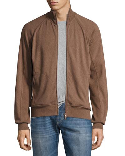Cotton-blend Zip-front Sweater Cardigan, Brown/gray