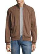 Cotton-blend Zip-front Sweater Cardigan, Brown/gray