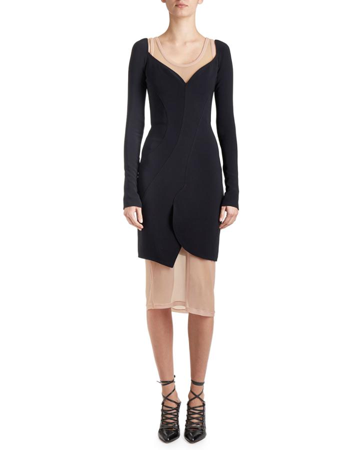 Long-sleeve Sweetheart-neck Sheath Dress, Dark Purple