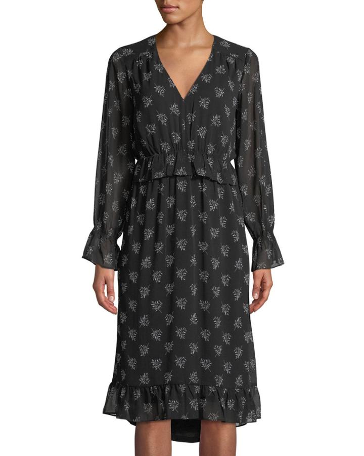 Whispering Shadows Fern-print Chiffon Dress