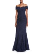 Off-the-shoulder Lace Trumpet Evening Gown W/ Godet