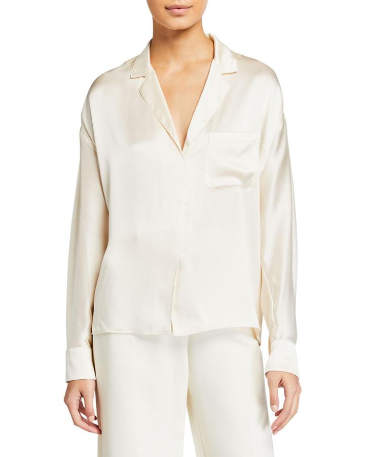 Long-sleeve Silk Pajama Popover Blouse