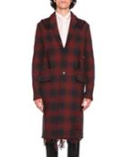 Love Blade Distressed Plaid Single-breasted Overcoat, Navy