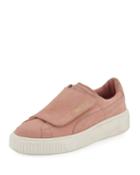 Suede Grip-strap Platform Sneakers, Blush