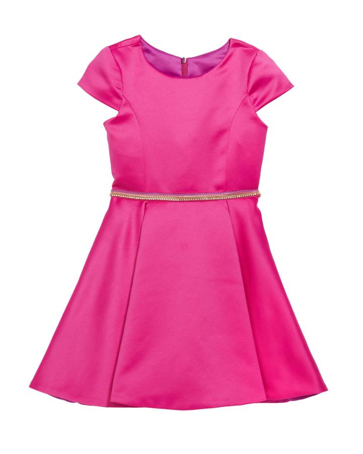 Girl's Holland Matte Sateen Dress W/ Rhinestone Belt,