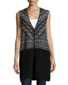 Jacquard-print Long Vest, Rich Black