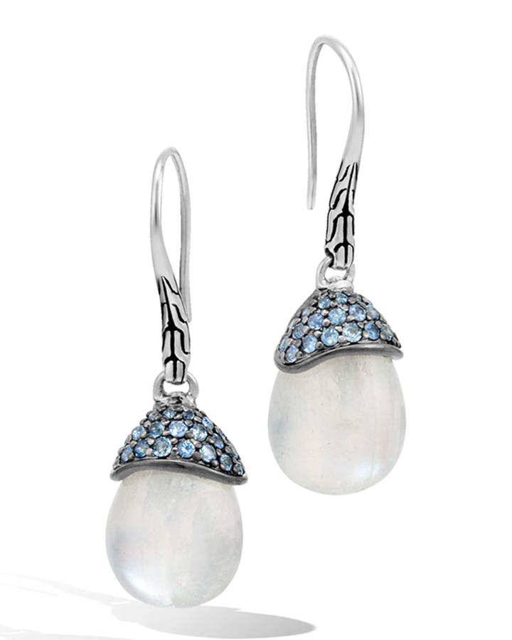 Classic Chain Celestial Orb Moonstone & Blue Sapphire Drop Earrings