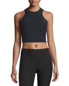 Stretch Suiting Sleeveless Crop Top, Black